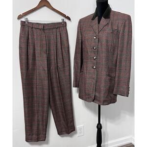 VTG Pendelton 100% Virgin Wool Tweed Womens Pant Suit Set Sz 12 tartan plaid